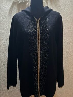 Black Hooded Cardigan with Metallic Stitch Detail Pristine